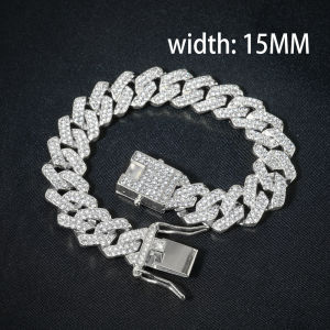 HipHop Men Women 13MM Prong Cuban Link Chain Bracelet Bling Iced Out 2 Row Rhinestone Paved Miami Rhombus Cuban Chain Jewelry