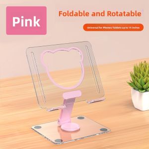 Cute Bear Acrylic Metal Foldable Tablet Stand Portable Lazy Rotation Desktop Support Holder for Samsung Tablet Accessories