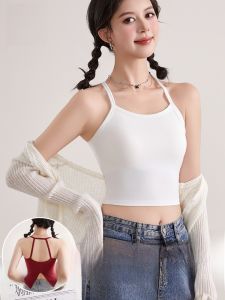 MiiOW | Áo ba lỗ hở lưng màu trắng cho nữ mùa hè mỏng thoáng khí không thấm mồ hôi Áo ba lỗ không dây có đệm ngực kiểu đuôi chồn