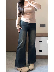 กางเกงยีนส์ทรงหลวมขาบานเอวสูงทรงหลวมสำหรับผู้หญิงในฤดูใบไม้ร่วง กางเกงขายาวทรงเข้ารูปทรงกระต่าย กางเกงขายาวทรงหลวมสำหรับผู้หญิงไซส์ใหญ่