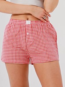 Women’s Plaid Print Shorts & Elastic Low Waist Button Front Lounge Shorts