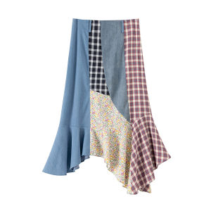 BANANA CICI | Chân Váy Midi Dạng Cá Chép Cao Waisted Vintage Bố Trí Bất Quy tắc