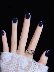 Làm Thủ Công Ngắn Móng Tay Nghệ Thuật Pháp Xanh Kim Sa Lấp Lánh Miếng Dán Móng Tay Cao Cấp Thanh Lịch Màu Trắng Mát Sơn Móng Tay Mặc Giáp