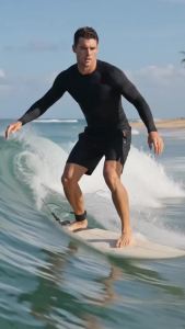 Mens Beach Casual Sporty Surfing Clothing Set Quick-Dry Long Sleeve Rash Guard Board Shorts with Zipper Side Pockets Mesh Lining