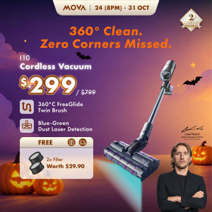 【2 Years Warranty】MOVA I10 Cordless Stick Vacuum | 360° FreeGlide Twin Brush | Dual Blue-Green Light Detection | Up to 60Mins