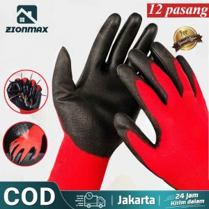 [12 Pasang] SARUNG TANGAN LUPO NYLON LATEX PALM FIT ANTI SLIP KACA ANTI GORES SAFETY HAND GLOVES