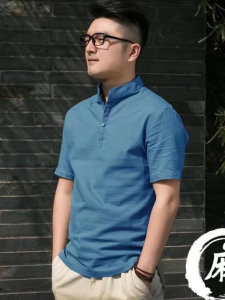 High-End Mens Cotton Linen T-Shirt Short Sleeve Tang Costume Chinese Style Ice Silk Casual Top Breathable Lightweight Summer Fashion