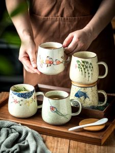 Cốc Cà Phê Gốm Sứ Tráng Men Họa Tiết Hoa Cổ Điển 360ml Cốc Nước Uống Cho Người Lớn Cốc Trà Cốc Cốc Đựng Cà Phê Bằng Gỗ