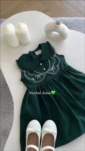 Dress anak perempuan emerald green hijau embroidery motif bordir pita korean style dress christmas natal 2025