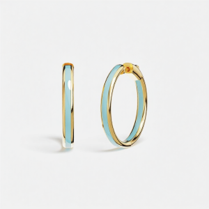 Golden Blue Enamel Hoop Earrings