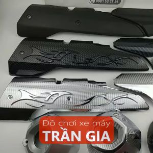 Ốp pô xe Exciter Ex 155 ex155 vva chụp pát che bô thay ốp pô zin đen nhám carbon xi crom + đuôi đít pô - phụ kiện