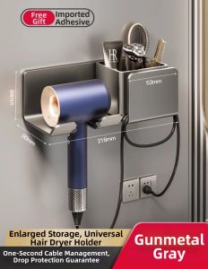MUHONGYU | Bathroom Wall Mounted Hair Dryer Holder No Drilling Required