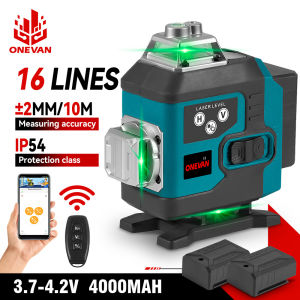 ONEVAN 16 Lines 4D Laser Level 16 Lines Laser Level APP Control 4D Level Self-Leveling Horizontal And Vertical Cross Super Powerful Green Laser Level Line Lasers