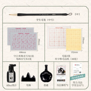 deli | Beginner Calligraphy Set Water Writing Cloth Ink Paper Brush Pen