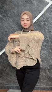 Kasual Plain Puff Batwing Lengan Rajutan Oversize Longgar Lengan Panjang Blaus Wanita Plus Size Pakaian Luar Tanglung Lengan Baju Wanita Fit Pakaian Rajut Pullover Sweater Baggy Labuh Knit Tops