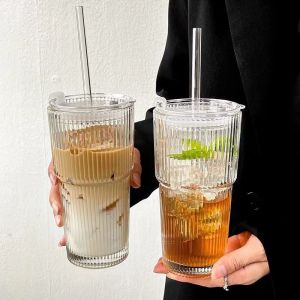 Reusable Aesthetic Glass Drinking Cup with Straw and Lid