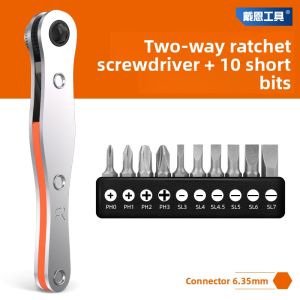 Miniature Reversible Ratchet Screwdriver 90 Degree Right Angle Turn L Type Handle Phillips And Flat Head Socket Screwdriver