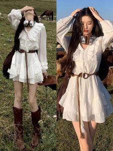 unifittoo | Summer Vacation Wear Prairie White Long Sleeve Women Dress