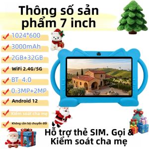 Máy Tính Bảng Android Giáo Dục Cho Trẻ Em 7 Inch Với Bộ Nhớ 2GB+32GB Camera Kép Màn Hình HD Phần Mềm iWAWA Chức Năng Kiểm Soát Của Phụ Huynh Vỏ Silicon - Xanh dương/Hồng