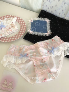 Cute Bear Low Waist Lace Briefs Breathable Polyester Fiber Cotton Crotch Triangle Pants for Young Girls Cartoon Design
