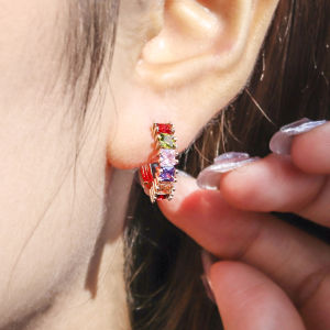 Her Lab Jewelry ต่างหูแบบห่วง 24K เซเลบริเทเอร์ ทองแท้ สีแฟชั่น การแสดงผล คริสตัล เพชรสีสันสด แวววาว โอนกับ