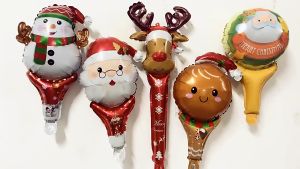 Balon Foil Natal Pentungan Panjang Balon Perlengkapan Merry Christmas Dekorasi Natal