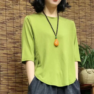 Pure Cotton T-Shirt Womens Summer Half Sleeve Fashion Western Style Youthful-Looking Loose Belly-Covering Irregular Top Womens Shoulder Shirt