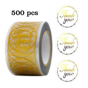 500Pcs Round Transparent Gold Foil Thank You Sticker for Celebrating with Us Gift Box Package Decoration Envelope Seals