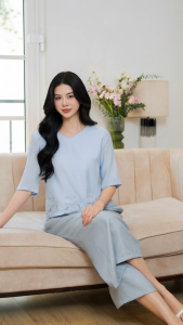 Áo trung niên kiểu nữ chất liệu Tơ gân mềm mại tạo cảm giác dễ chịu thương hiệu Thiều Hoa AN4L1160