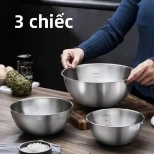 Bộ 3 Tô Trộn Inox Chuyên Dụng Cho Nhà Bếp Có Vạch Chia Độ Bền Chất Lượng Nhà Hàng