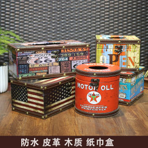 กล่องใส่กระดาษเช็ดหน้ามีฝาปิดแบบไม้ หนัง กันน้ำ สไตล์ย้อนยุค เรียบหรู สำหรับใช้ในบ้าน ชั้นวางของในห้องนั่งเล่น กล่องใส่ผ้าเช็ดหน้า