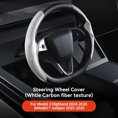 YZ | YZ For Tesla Model 3/Y Highland Juniper Steering Wheel Cover Carbon Fiber Leather Anti-Fur Sport Steering Wheel Car Accessories