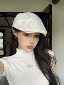 Retro Chinese Style Beret Hat Womens Spring Summer Thin Wide Brim Fashionable Casual Embroidered round Top Street Style Cap