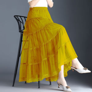 2024 Square Dance Spring and Summer New Arrival Western Style Fairy Mesh Skirt Women over the Knee A- line Pleated Dancing Skirt