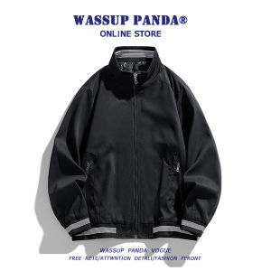 Wassup Panda American Style Loose Fit Stand Collar Jacket Mens Spring Autumn Versatile Casual Retro Zipper Closure Outerwear