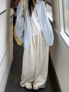 Summer Lightweight Casual Pants Womens Wide Leg Pants Thin Loose Lazy Style Casual Trousers High Waist Straight Leg Polyester Fiber