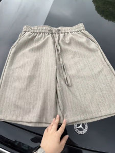CHENMU | Men Khaki Summer Casual Thin Stripes Flax Feel Shorts