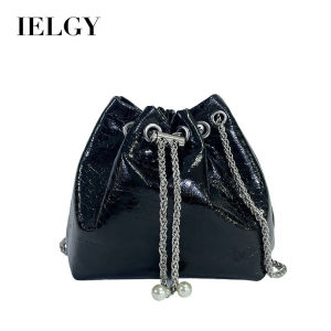 IELGY กระเป๋าทรงถังผู้หญิงฉบับภาษาเกาหลีแฟชั่นห่วงโซ่กระเป๋าส่งสารแบบพกพาเรียบง่าย
