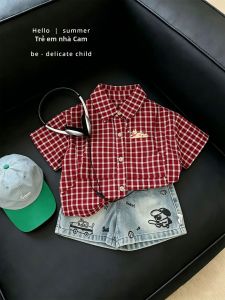 Summer Cotton Boys Short Sleeve Shirt and Shorts Set