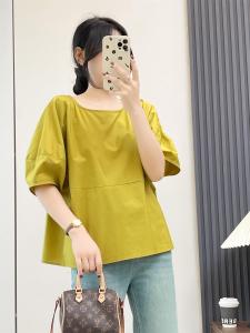 Huiyige ผู้หญิง ผ้าฝ้าย เสื้อ Batwing แขนสั้น ลำลอง หลวม เสื้อพร็อพ ฤดูร้อน ระบายอากาศได้ดี แฟชั่นสบาย เสื้อท่อนบน