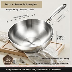 RONGCHUAN | Single Serve Deep Non-Coated Flat Bottom Titanium Frying Pan 26cm
