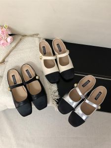 Silver Slip-On Half Slippers Womens Summer Outdoor Wear French Style Small Fragrance Cool Slippers Korean Version Flat Bottom