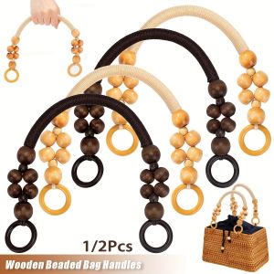 1/2PCS Purse Handles Rustic Bag Handles U-Shape Replacement Handbag Handle Wooden Beaded Purse Strap for DIY Crochet Bag Making