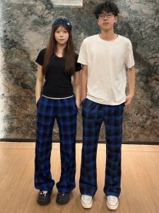 LIUBU | Retro American School Plaid Loose-fit Wide-leg Pants