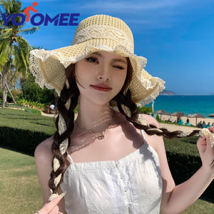 Yoomee 1 tấm che mũ rơm nữ dệt bằng tay rộng vành cỏ Mũ tai bèo Mũ che nắng du lịch bãi biển bé gái