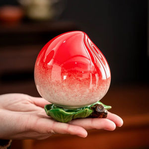 Anxinmei Creative Peach Shape Ceramic Sealable Storage Jar Living Room Mini Tea Table Decoration Elderly Gift Ornament