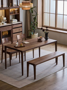 North American Black Walnut Rectangle Dining Table And Chairs Solid Wood Mortise And Tenon Eating Table Retro Tea Table European Style Book Desk Large Table