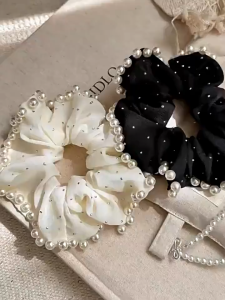 Scrunchie Jumbo Kain Premium Aksesoris Ikat Rambut Mutiara Aesthetic Pearl Hair Tie Korean Style