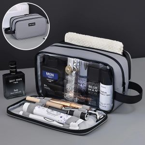 Túi Đựng Mỹ Phẩm Nam Hai Lớp Chất Liệu Nylon Có Khóa Kéo Tiện Dụng Dùng Để Đựng Đồ Trang Điểm Đồ Vệ Sinh Cá Nhân Du Lịch Hoặc Làm Túi Công Tác.