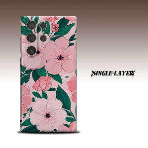 pink flower green leaf For Samsung Galaxy S26 S25 S24 A56 A36 Dual Layer Luxury Fashion Full Lens Protective Case